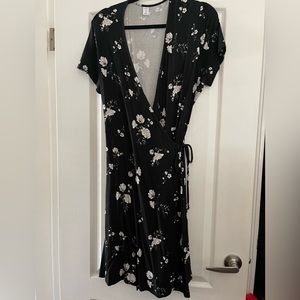 Black floral tie dress